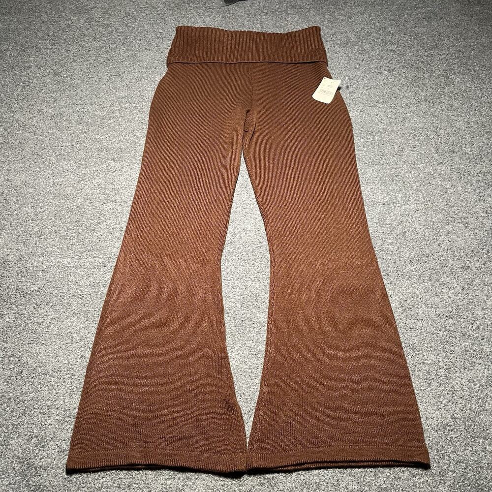 FCT With Love Pants Womens XL Ribbed Knit Flare Brown Full Circle Trends